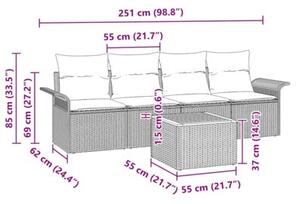 Zestaw Mebli Ogrodowych Komplet Wypoczynkowy Z Poduszkami 5-Częściowy Szary Rattan Na Taras Balkon Ogród