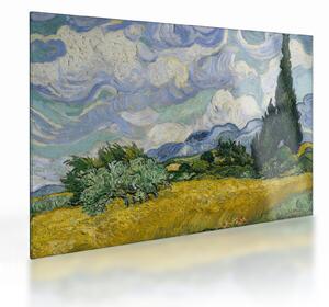 Obraz na szkle - Vincent van Gogh, Wheat Field with Cypresses, reprodukcje (70x50 cm)