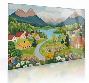 Obraz na szkle - Wioska w górach (70x50 cm)