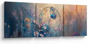 Obraz - Łąka z motylem (z zegarem) (90x30 cm)