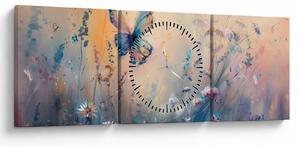 Obraz - Łąka z motylem II (z zegarem) (90x30 cm)