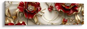 Obraz - 3D czerwono-złote kwiaty (170x50 cm)