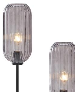 Lampa podłogowa Art Deco czarna z dymionym szkłem 2-punktowa - Rid Oswietlenie wewnetrzne