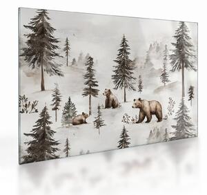 Obraz na szkle - Las z niedźwiedziami (70x50 cm)