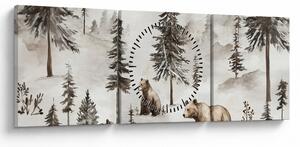 Obraz - Las z niedźwiedziami (z zegarem) (90x30 cm)