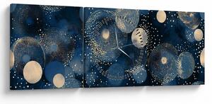 Obraz - Niebiesko-złote pierścienie (z zegarem) (90x30 cm)