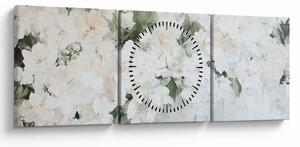 Obraz - Abstrakcja białych kwiatów (z zegarem) (90x30 cm)