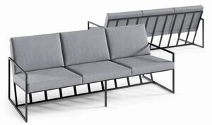 Sofa 3-osobowa Sun na taras szara z metalu tapicerowana meble ogrodowe