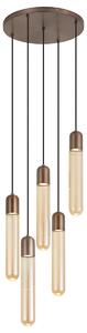 Lampa wisząca Art Deco ciemny brąz z żebrowanym szkłem 5-punktowa - Walcott