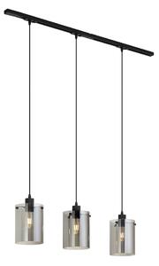 Nowoczesny system szynowy 1-fazowy czarny z 3 lampami wiszącymi z przydymionego szkła - Iconic Dome