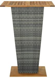 Stolik barowy, szary, 80x80x110 cm, rattan pe i lita akacja