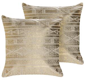 Poduszka dekoracyjna bawełniana metaliczna wzór geometryczny 50x50 cm złota Oujda Beliani