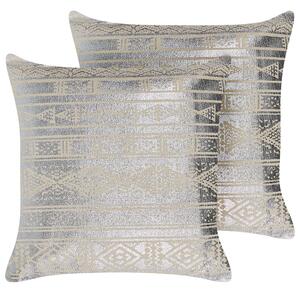 2 poduszki dekoracyjne metaliczna wzór geometryczny 50x50 cm srebrne Oujda Beliani