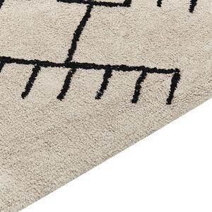 Dywan bawełniany z frędzlami geometryczny wzór 140 x 200 cm beżowo-czarny Erler Beliani