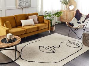 Dywan do salonu 140 x 200 cm bawełniany beżowy motyw twarzy abstrakcyjny wzór Bayir Beliani