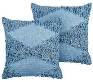 Zestaw 2 bawełniane poduszki dekoracyjne tuftowane 45 x 45 cm niebieskie Rhoeo Beliani