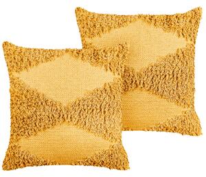 Zestaw 2 bawełniane poduszki dekoracyjne tuftowane 45 x 45 cm żółte Rhoeo Beliani