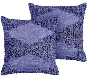 Zestaw 2 bawełniane poduszki dekoracyjne tuftowane 45 x 45 cm fioletowe Rhoeo Beliani