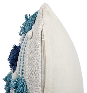 2 bawełniane poduszki dekoracyjne frędzle boho 45x45 cm biało-niebieskie Datura Beliani