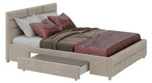 Łóżko 140x200 Tapicerowane Bergamo + 2 Szuflady Welur Beżowe