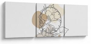 Obraz - Beżowe kwiaty z motylem N⁰1 (z zegarem) (90x30 cm)