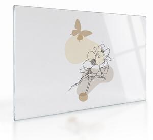 Obraz na szkle - Beżowe kwiaty z motylem N⁰3 (70x50 cm)