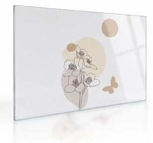 Obraz na szkle - Beżowe kwiaty z motylem N⁰4 (70x50 cm)