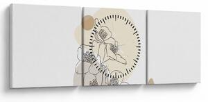 Obraz - Beżowe kwiaty z motylem N⁰4 (z zegarem) (90x30 cm)