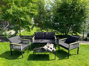 Mały zestaw mebli na balkon komplet aluminiowy na taras 2 fotele sofa szklany stolik