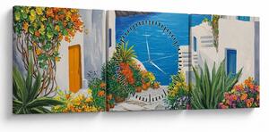 Obraz - Grecka uliczka (z zegarem) (90x30 cm)