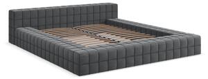 Ciemnoszare tapicerowane łóżko dwuosobowe ze stelażem 140x200 cm Akela – Makamii