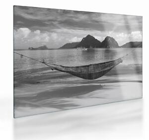 Obraz na szkle - Hamak na plaży (70x50 cm)