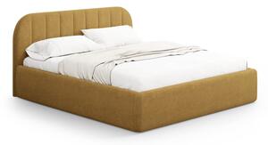 Musztardowe tapicerowane łóżko dwuosobowe ze schowkiem ze stelażem 140x200 cm Juno – Windsor & Co Sofas