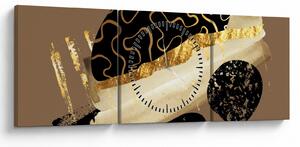 Obraz - Abstrakcja złotobrązowy N⁰3 (z zegarem) (90x30 cm)