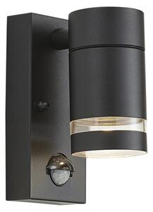 Nowoczesna lampa ścienna zewnętrzna czarna IP44 z czujnikiem ruchu - Ensam
