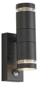 Nowoczesna lampa ścienna zewnętrzna czarna 2-punktowa IP44 z czujnikiem ruchu - Dubbla
