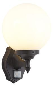 Klasyczna zewnętrzna lampa ścienna czarna z opalowym szkłem IP44 z czujnikiem ruchu - Champs
