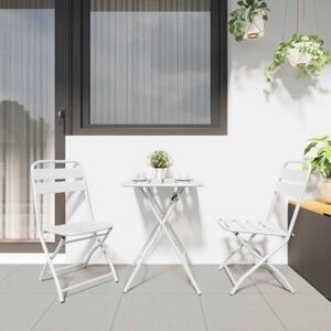 Zestaw Mebli Ogrodowych Bistro Składany 3-Częściowy Biały Metal Na Taras Balkon Ogród