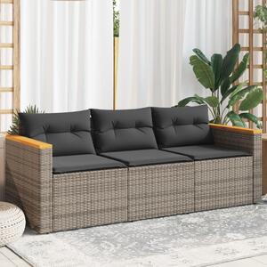 3-osobowa sofa ogrodowa z poduszkami, szara, polirattan