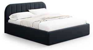 Ciemnoniebieskie tapicerowane łóżko dwuosobowe ze schowkiem ze stelażem 140x200 cm Juno – Windsor & Co Sofas