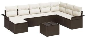 Zestaw Mebli Ogrodowych Komplet Wypoczynkowy Z Poduszkami 9-Częściowy Brązowy Rattan Na Taras Balkon Ogród