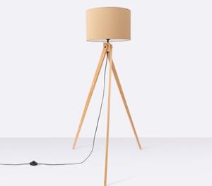 Lampa stojąca podłogowa z abażurem taupe trójnóg drewniany 1xE27 15W SKUMRA Pure Lume