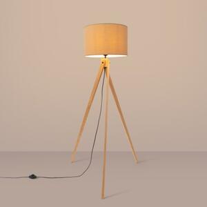 Lampa stojąca podłogowa z abażurem taupe trójnóg drewniany 1xE27 15W SKUMRA Pure Lume