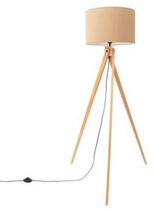 Lampa stojąca podłogowa z abażurem taupe trójnóg drewniany 1xE27 15W SKUMRA Pure Lume