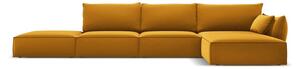 Musztardowy aksamitny narożnik (prawostronny/z szezlongiem) Vanda – Mazzini Sofas