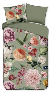 Zielona pościel jednoosobowa z satyny bawełnianej 140x220 cm Fiori – Descanso