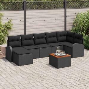 Zestaw Mebli Ogrodowych Komplet Wypoczynkowy Narożny 8-Częściowy Czarny Rattan Na Taras Balkon Ogród