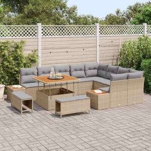 Zestaw Mebli Ogrodowych Komplet Wypoczynkowy 12-Częściowy Beżowy Rattan Na Taras Balkon Ogród