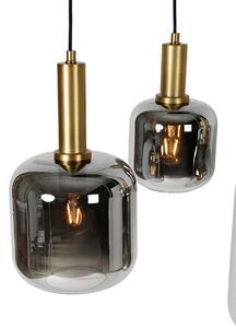 Lampa wisząca czarna ze złotem i dymionym szkłem owalna 5-punktowa - Zuzanna Oswietlenie wewnetrzne