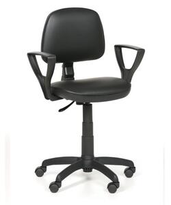 Krzesło robocze na kółkach MILANO z podłokietnikami, permanentny kontakt, do miękkich podłóg, czarne